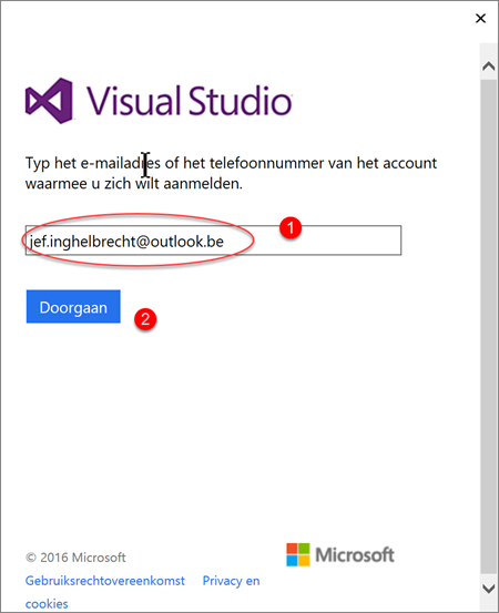 sign in to visual studio